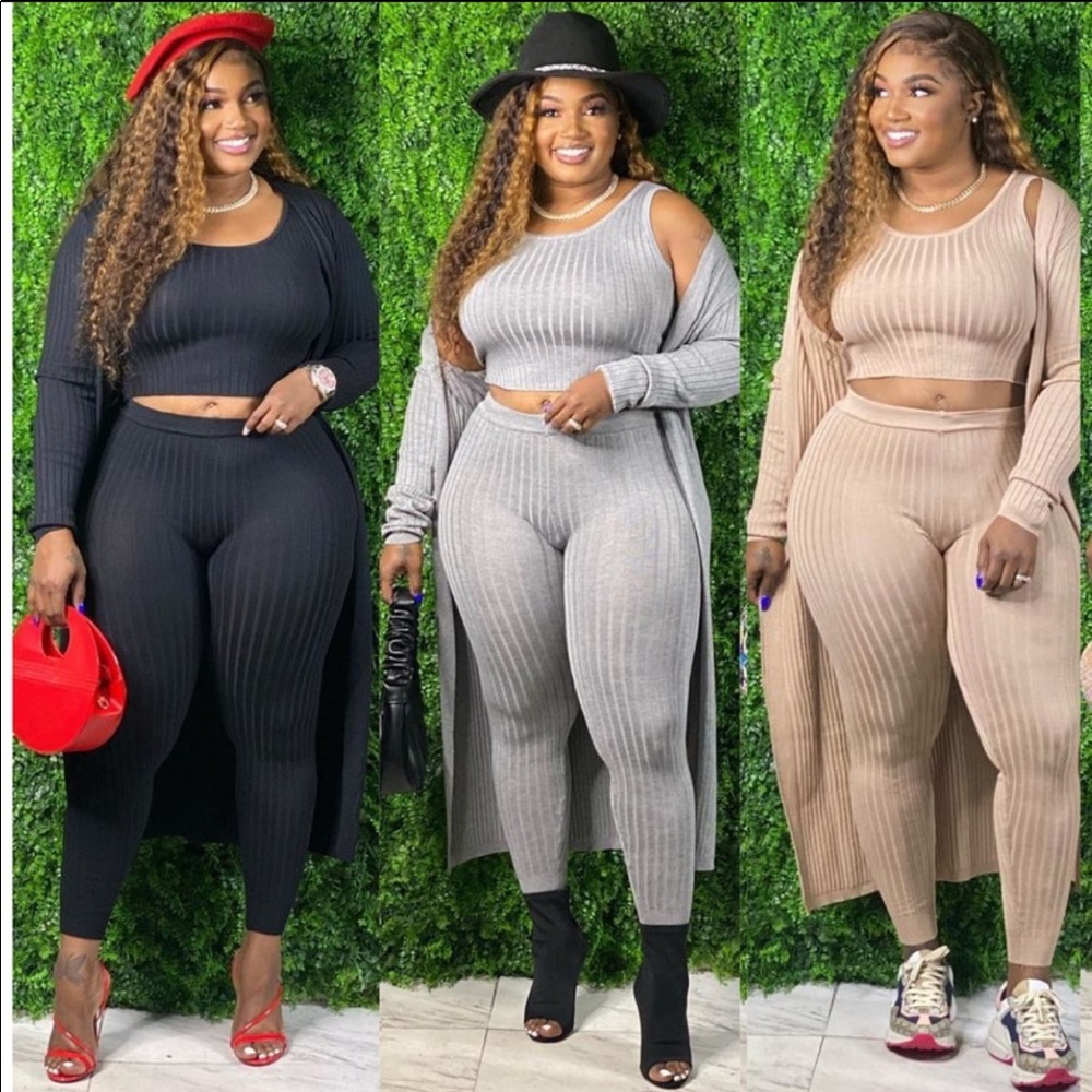GRAY Three Piece Ribbed Set Size 3XL